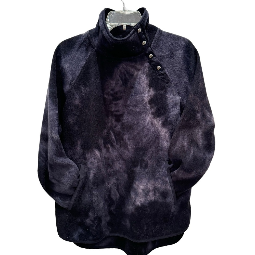 Green Tea Size S Snap Mock Neck Black Long Sleeve Fleece Pullover